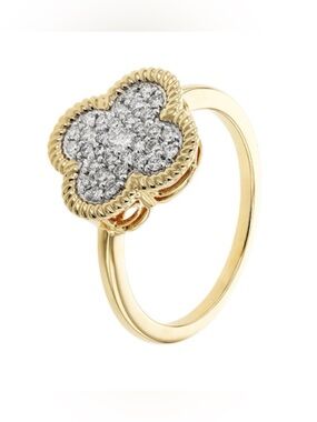 Allison Kaufman 14k Yellow Gold Clover Pavé Diamond Ring Size 6